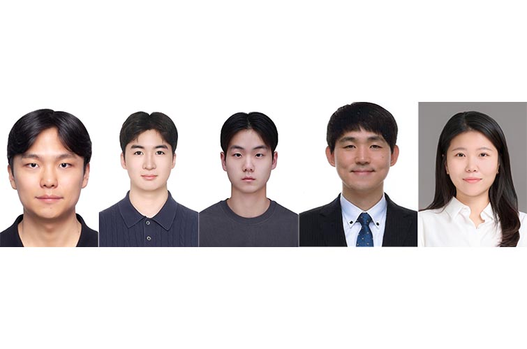 [사진] 왼쪽부터 한림대학교 배준형 석사과정생, 김태규 학부생, 조황호 학부생, 고려대학교 황한정 교수, 한림대학교 최가영 교수